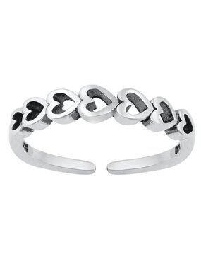 NWT- Sterling Silver (925) Adjustable Toe Ring, Inline Hearts